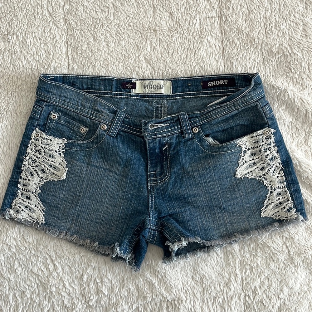 VIGOLD Lace Denim Short Shorts